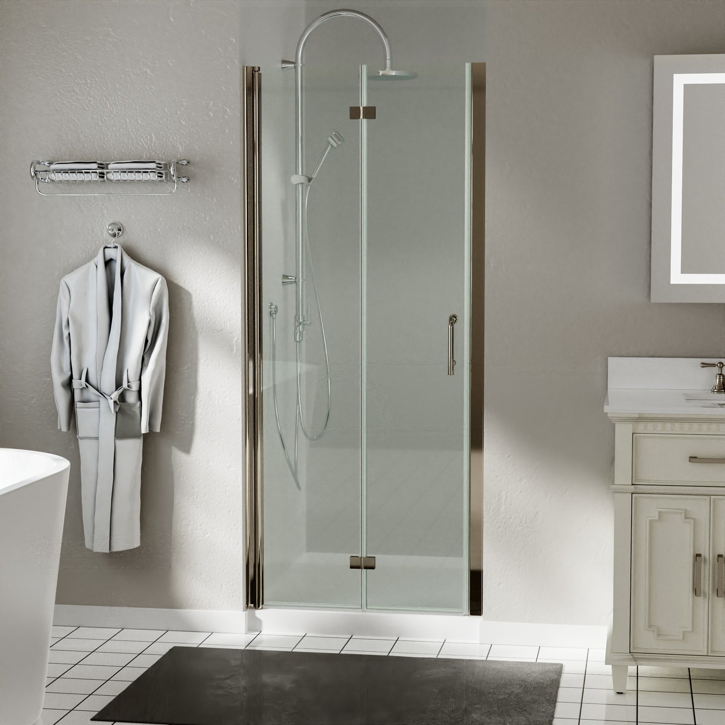 32-33.5 in. W x 72 in. H Bi-Fold Minimalist Frameless Shower Door Brushed Nichel Clear Glass