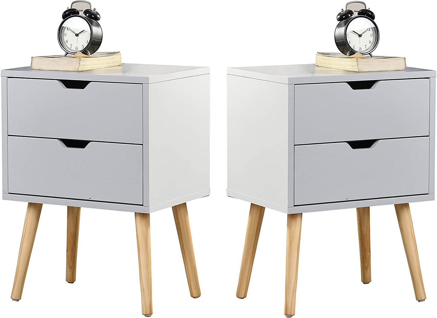 White Modern Wood Nightstand with 2 Drawers