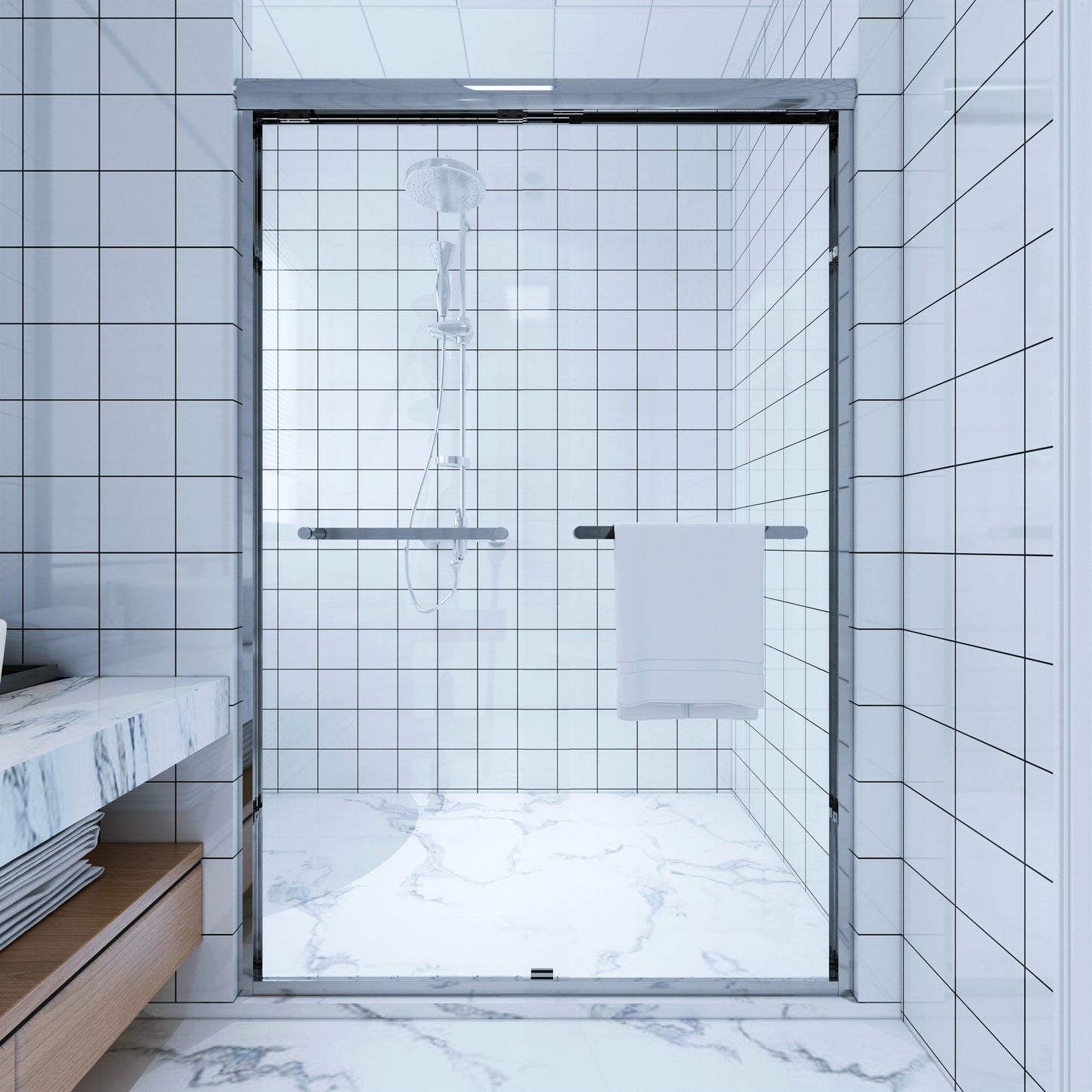 56-60 in. W x 72 in. H Sliding Semi-Frameless Shower Door Matte Black/Chrome/Brushed Nickel Clear Glass