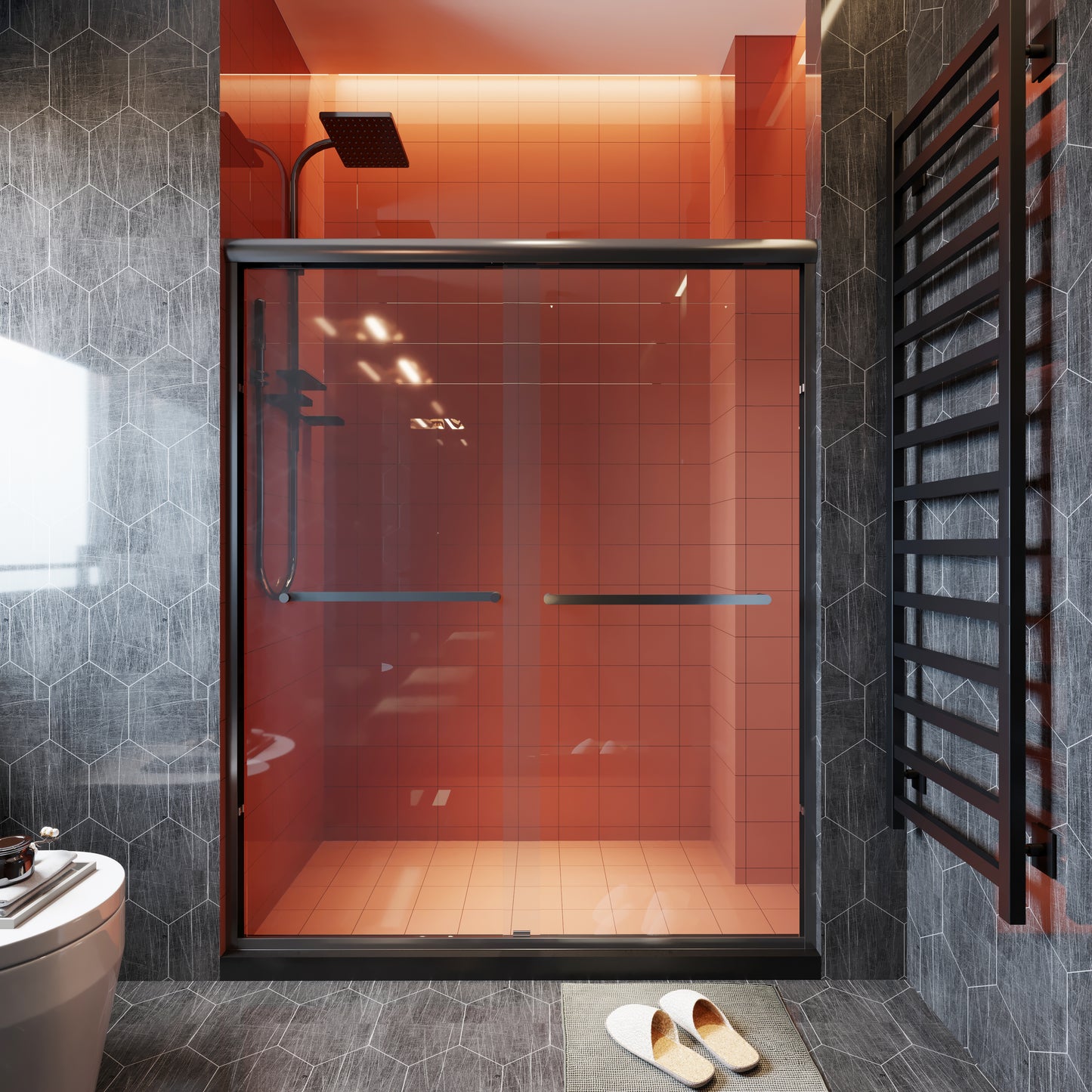 56-60 in. W x 72 in. H Sliding Semi-Frameless Shower Door Matte Black/Chrome/Brushed Nickel Clear Glass
