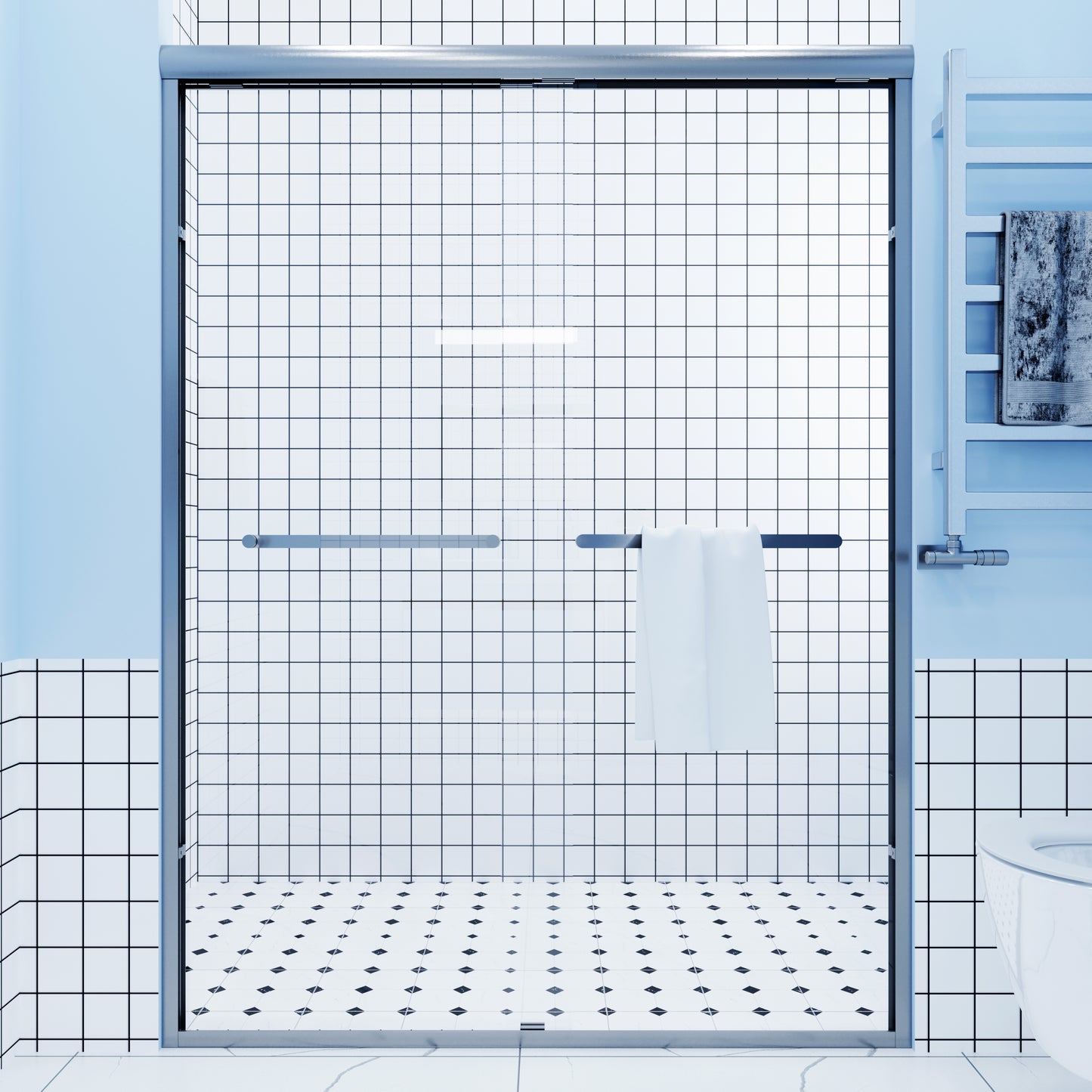 56-60 in. W x 72 in. H Sliding Semi-Frameless Shower Door Matte Black/Chrome/Brushed Nickel Clear Glass