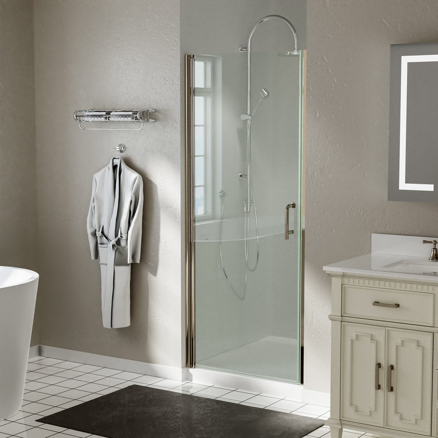 32-33.5 in. W x 72 in. H Pivot Swing Frameless Shower Door Brushed Nichel with Clear Glass