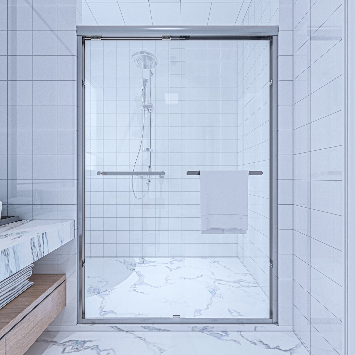 56-60 in. W x 72 in. H Sliding Semi-Frameless Shower Door Matte Black/Chrome/Brushed Nickel Clear Glass