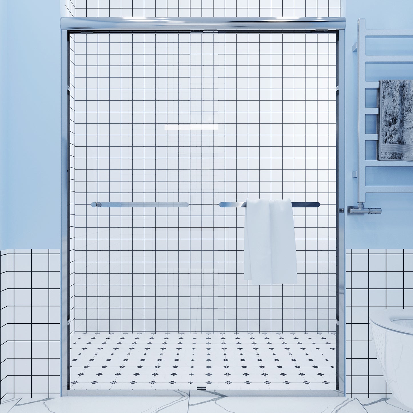 56-60 in. W x 72 in. H Sliding Semi-Frameless Shower Door Matte Black/Chrome/Brushed Nickel Clear Glass