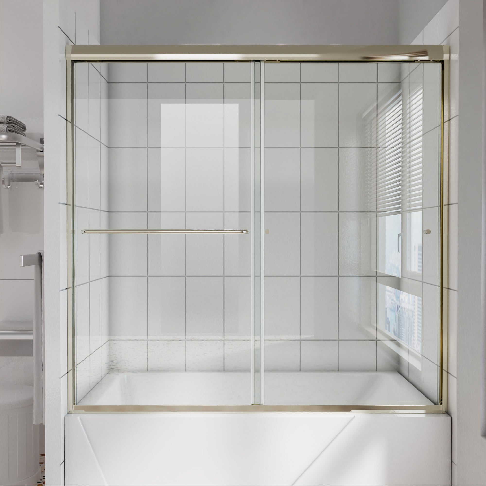 60 in. W x 58 in. H Sliding Frameless Shower Door Brushed Nickel Clear ...