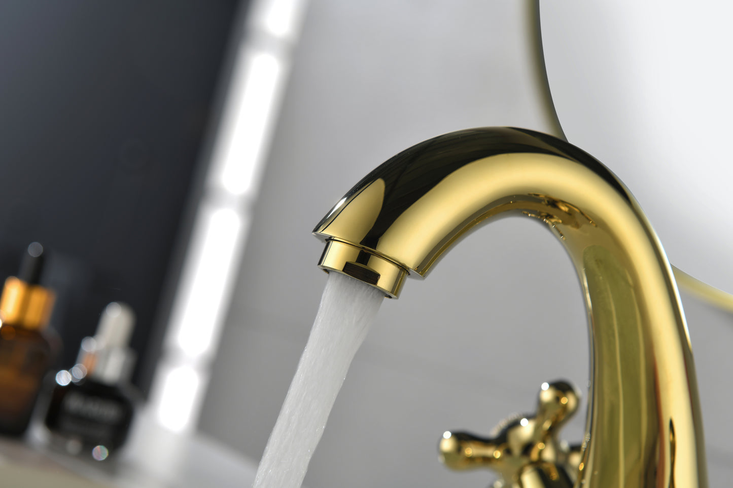 Bathroom Sink Faucet 2 Cross Knobs Gold Polish with Cover Plate Single Hole Vanity Vessel Sink Basin Cold and Hot Water Deck Mounted