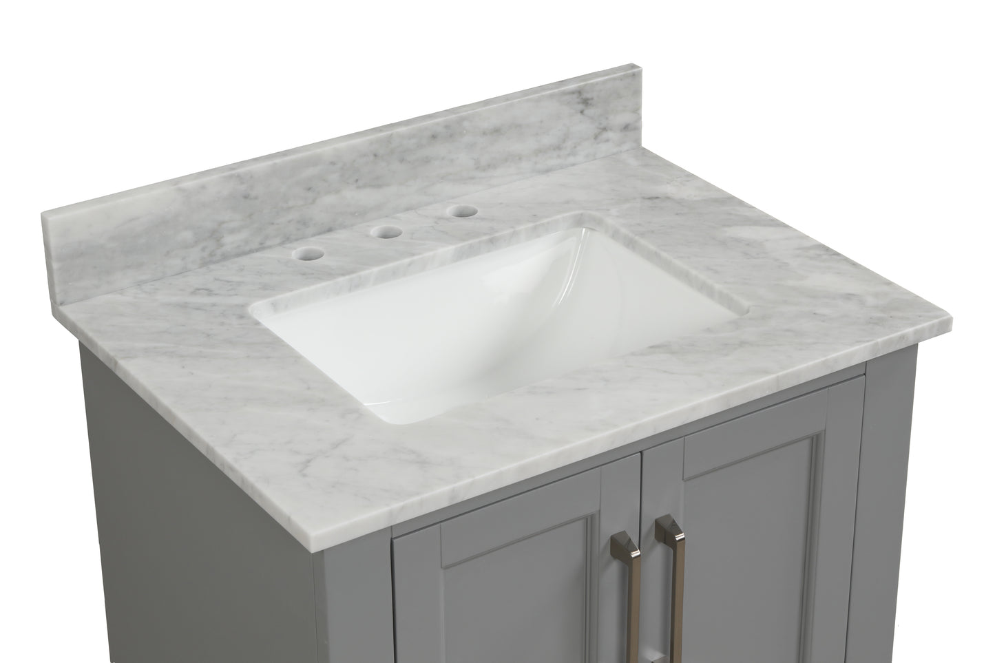 30 Inch Single Solid Wood Bathroom Vanity Set, with Drawers, Carrara White Marble Top, 3 Faucet Hole