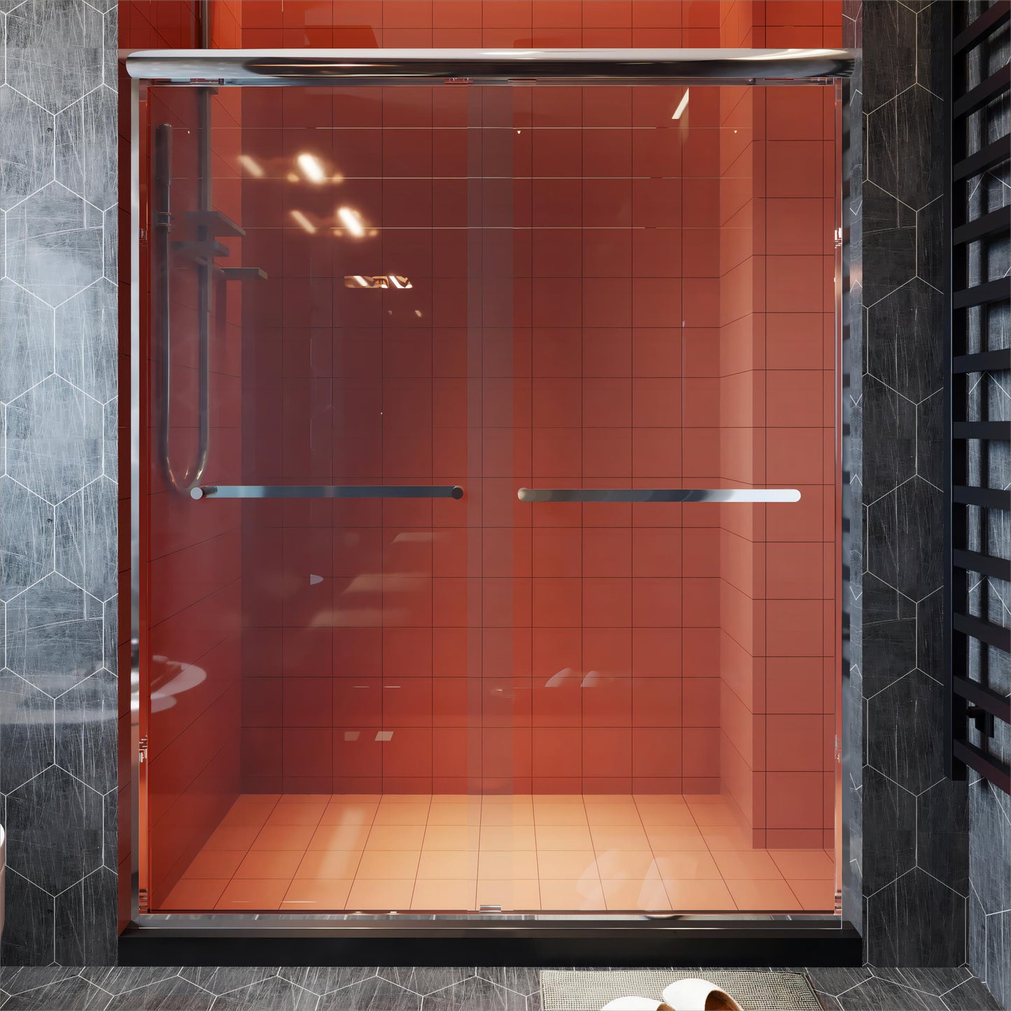 56-60 in. W x 72 in. H Sliding Semi-Frameless Shower Door Matte Black/Chrome/Brushed Nickel Clear Glass