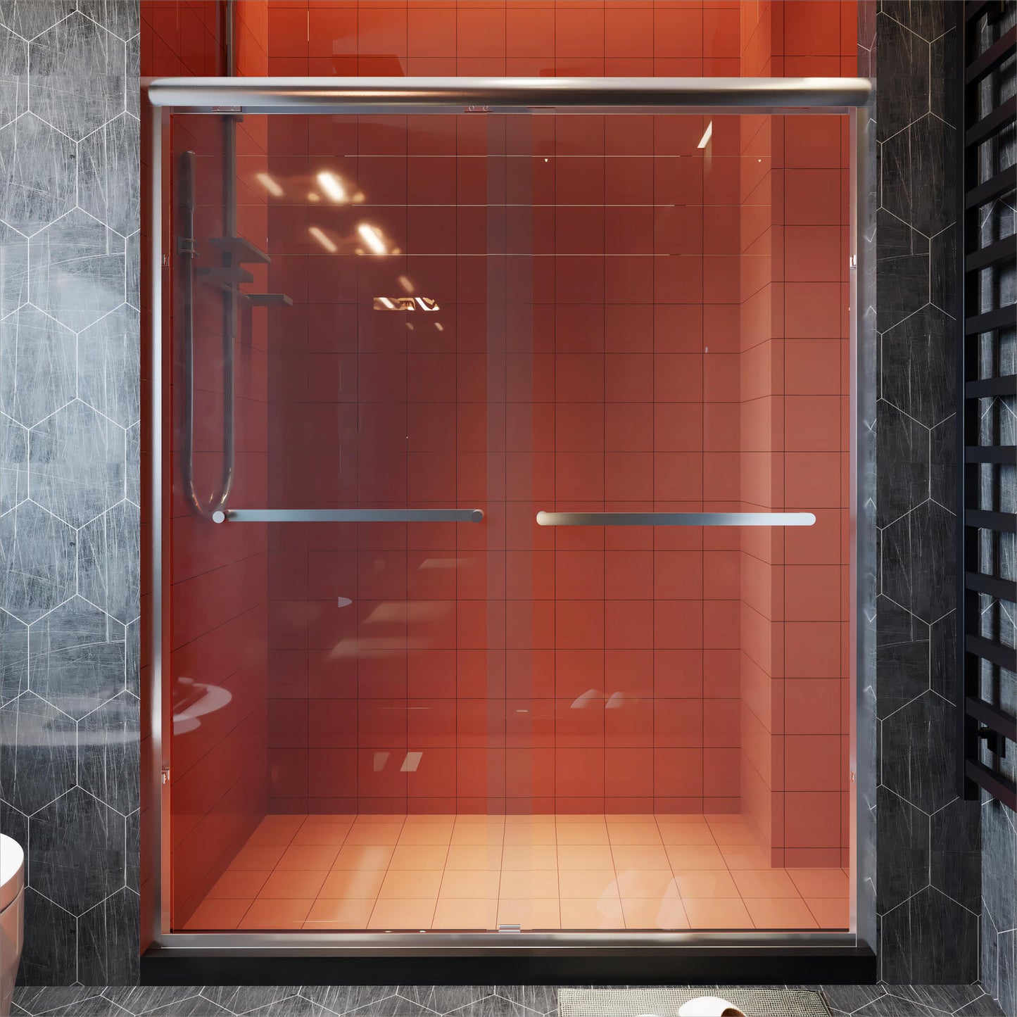 56-60 in. W x 72 in. H Sliding Semi-Frameless Shower Door Matte Black/Chrome/Brushed Nickel Clear Glass