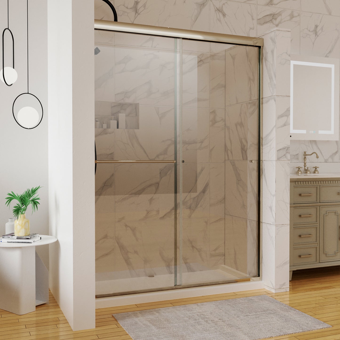 54 in. W x 72 in. H Sliding Frameless Shower Door Brushed Nickel Clear Glass