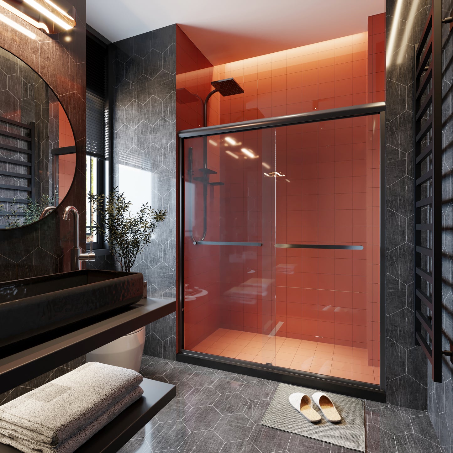 56-60 in. W x 72 in. H Sliding Semi-Frameless Shower Door Matte Black/Chrome/Brushed Nickel Clear Glass