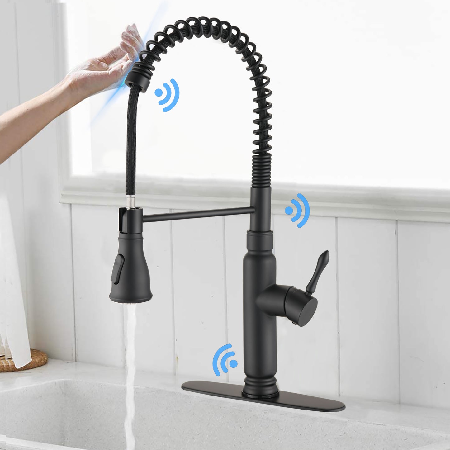 Touch Kitchen Faucets With Pull Down/Out Sprayer Stainless Steel Single Handle - Matte Black