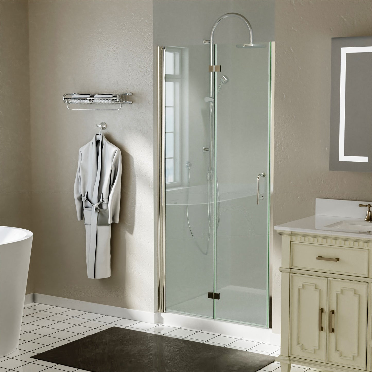 36-37.5 in. W x 72 in. H Bi-Fold Minimalist Frameless Shower Door Brushed Nichel Clear Glass