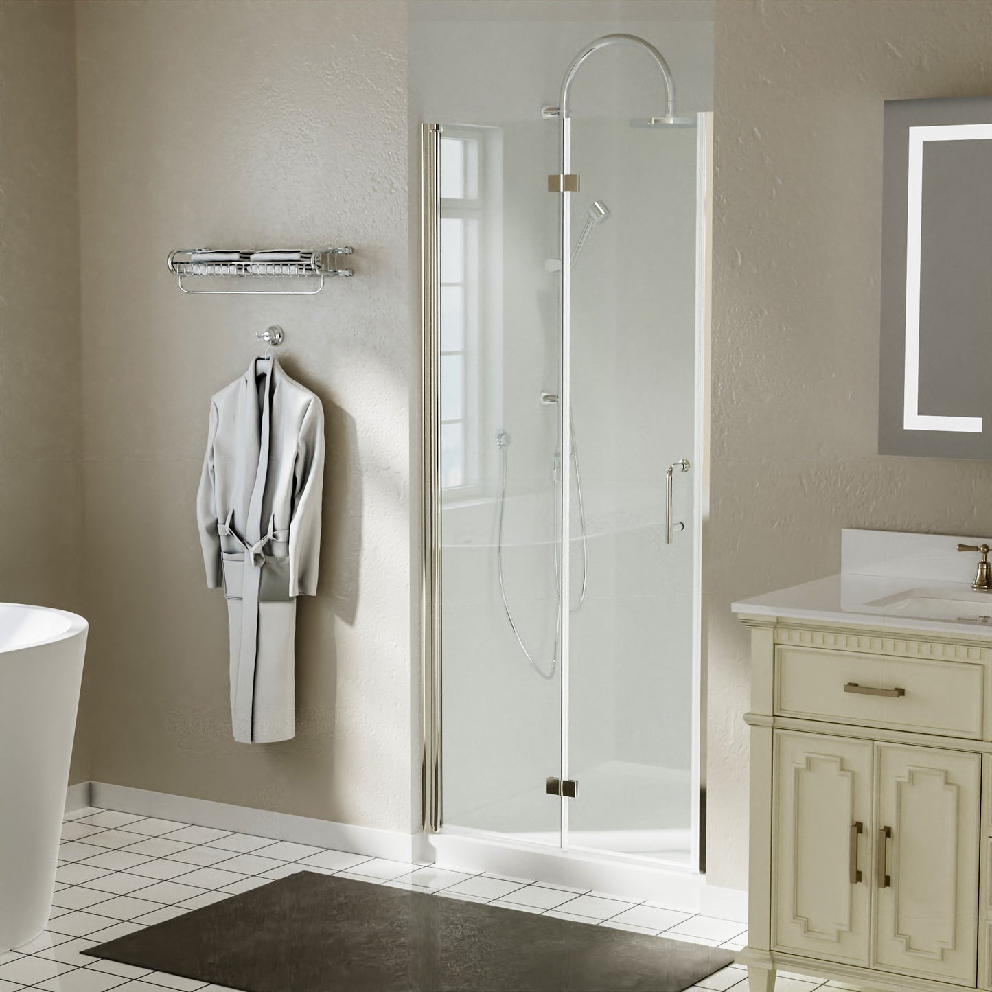 34-35.5 in. W x 72 in. H Bi-Fold Minimalist Frameless Shower Door Brushed Nichel Clear Glass