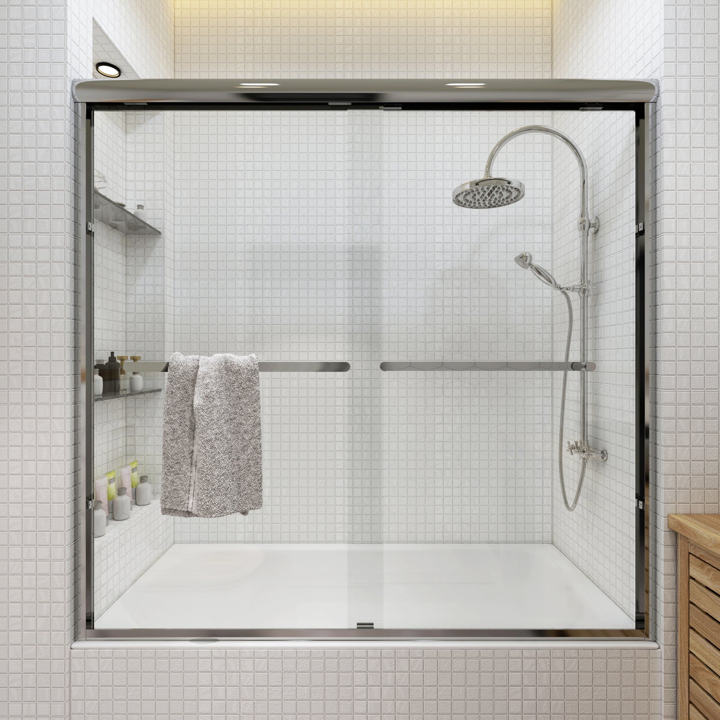 56-60 in. W x 72 in. H Sliding Semi-Frameless Shower Door Matte Black/Chrome/Brushed Nickel Clear Glass