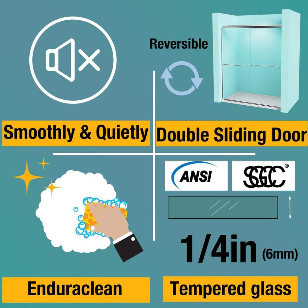 60 in. W x 70 in. H Sliding Framed Shower Door in Chrome Finish with Clear Glass