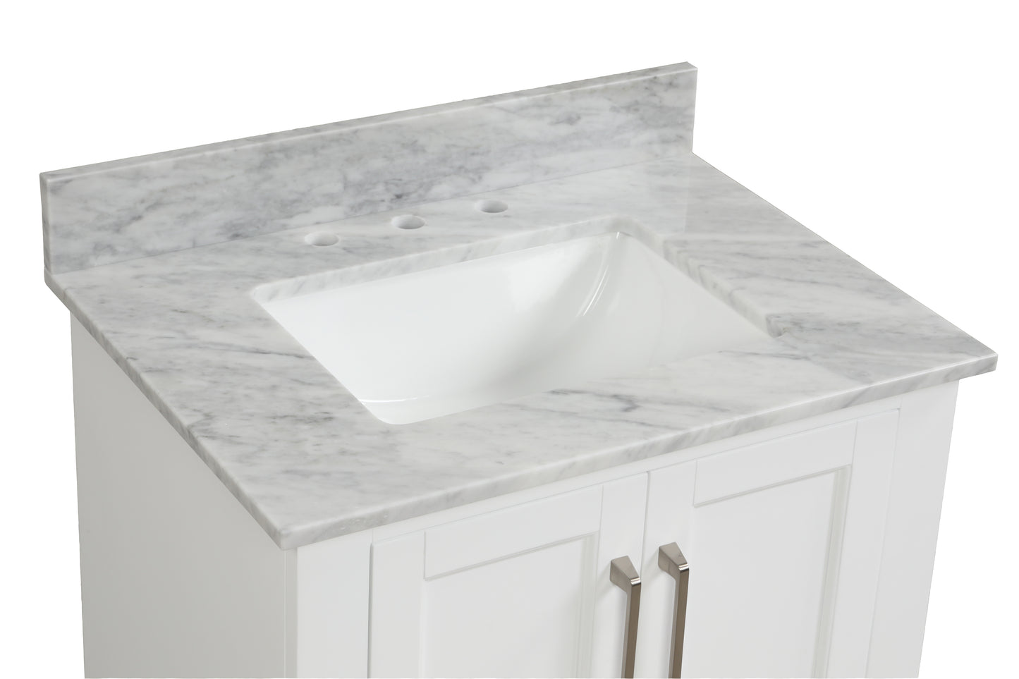36 Inch Single Solid Wood Bathroom Vanity Set, with Drawers, Carrara White Marble Top, 3 Faucet Hole