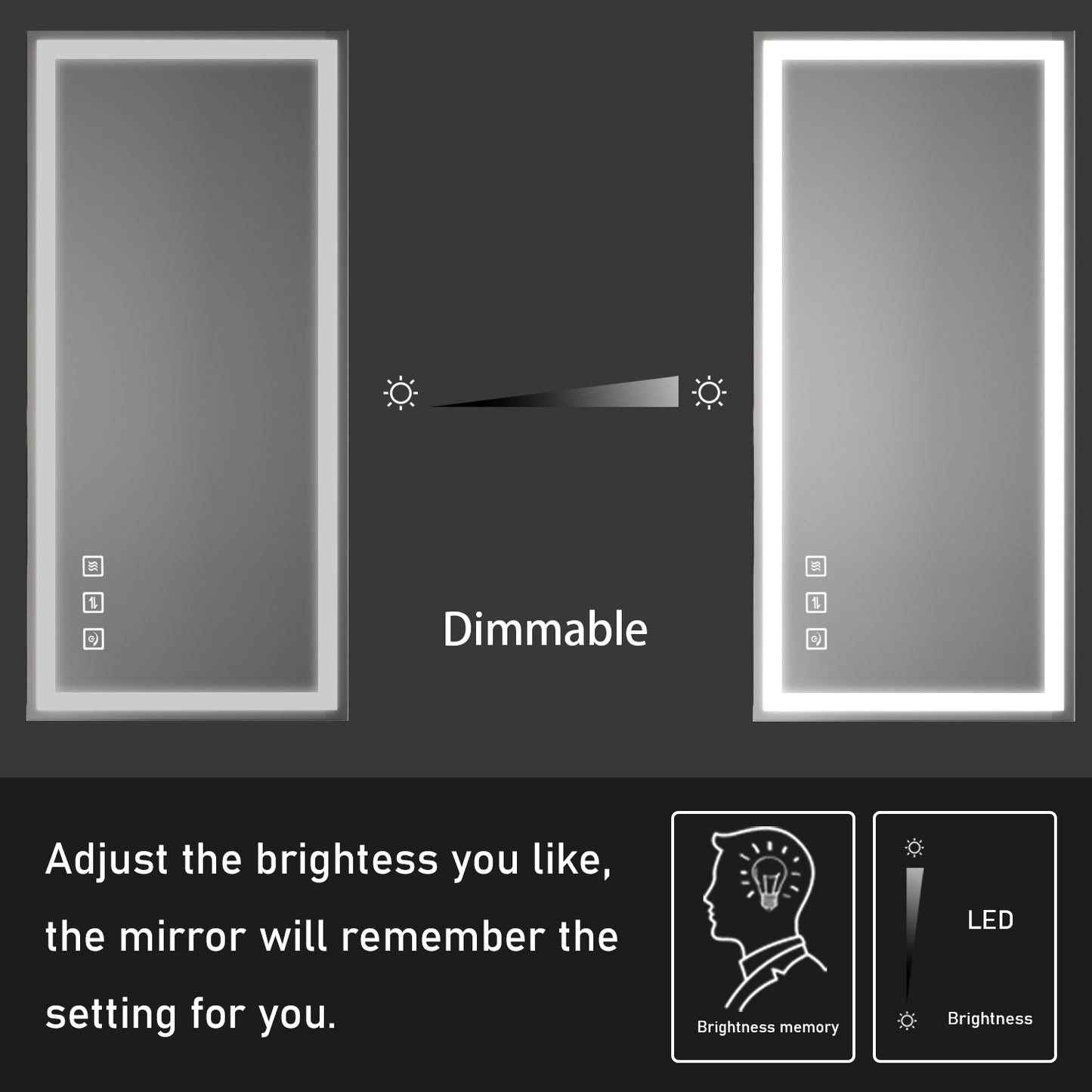60 in. W x 28 in. H LED Rectangular Frameless Anti-Fog Bathroom Mirror Front Light