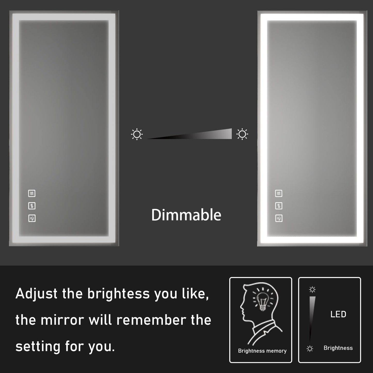 60 in. W x 36 in. H LED Rectangular Frameless Anti-Fog Bathroom Mirror Front Light