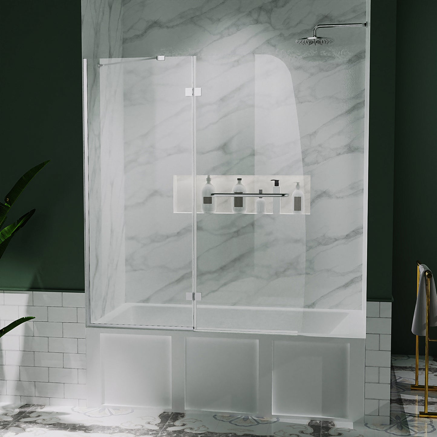 47.75 in. W x 58 in. H Bi-Fold Frameless Bathtub Shower Door with Clear Glass