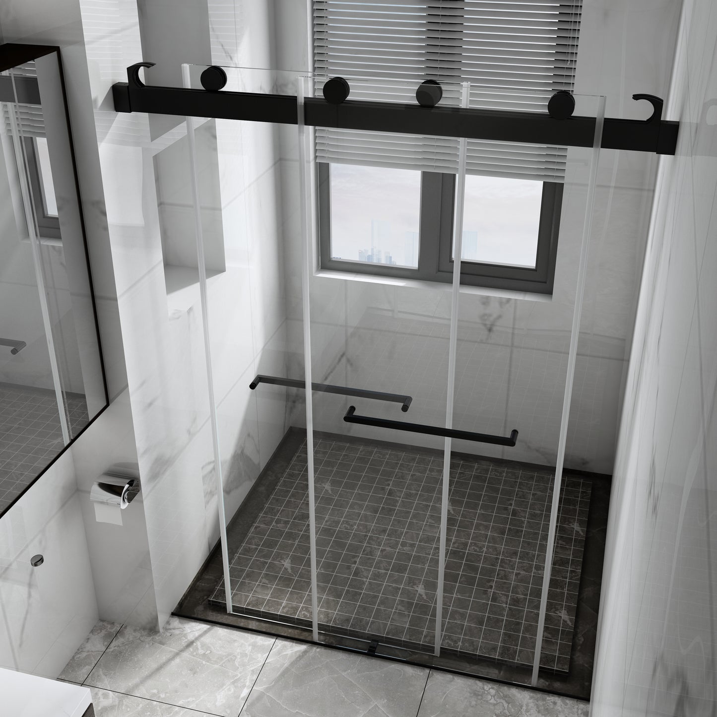 60 in. W x 76 in. H Sliding Frameless Shower Door Matte Black Clear Glass