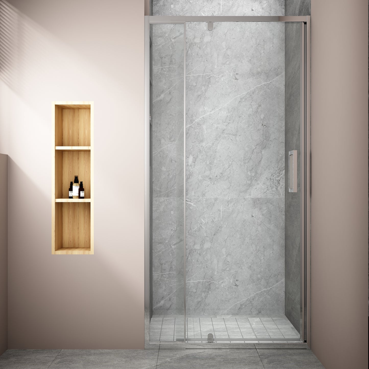32-36 in. W x 72 in. H Pivot Swing Framed Shower Door in Chrome Clear Glass