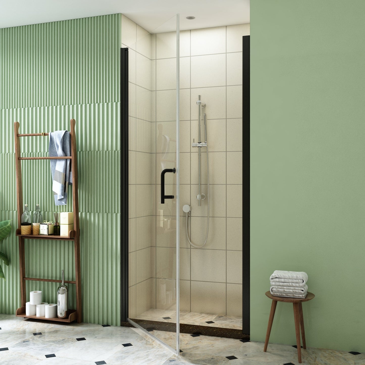32-33 1/4'' in. W x 72 in. H Pivot Swing Minimalist Frameless Shower Door Matte Black Clear Glass