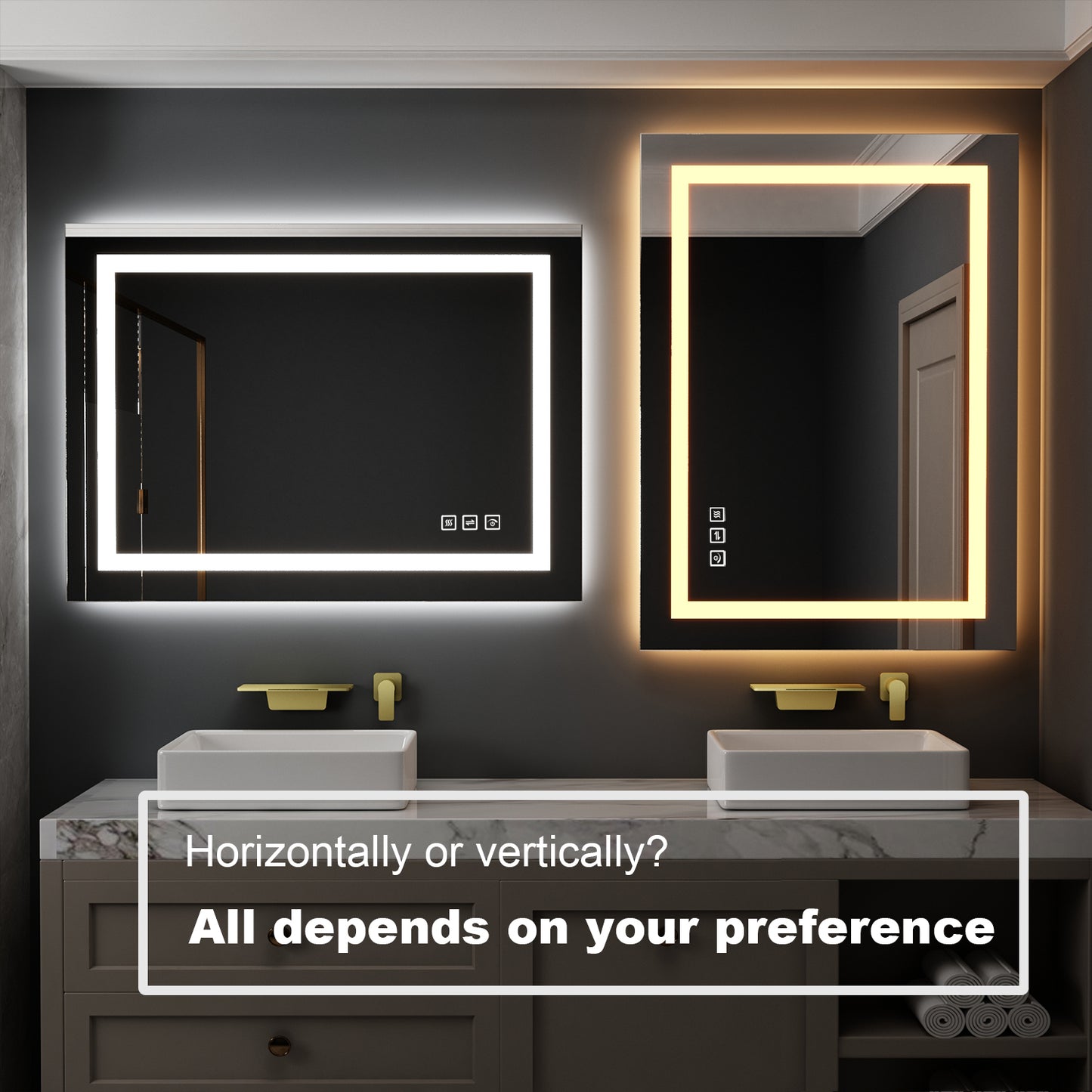 36 in. W x 30 in. H LED Rectangular Frameless Anti-Fog Bathroom Mirror Front Light