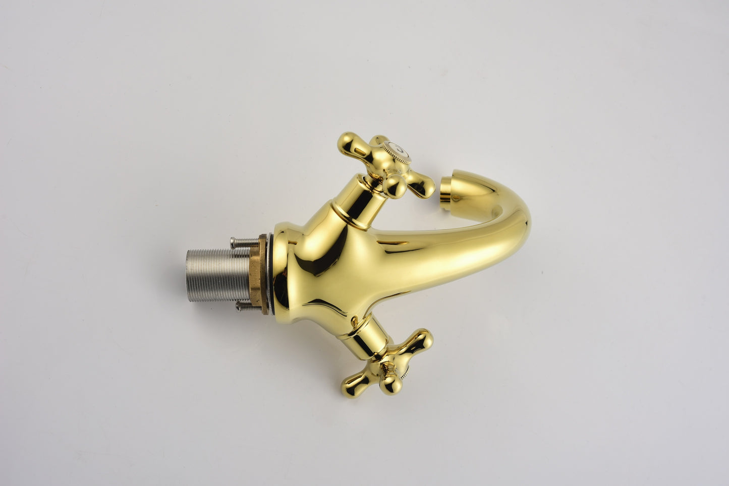 Bathroom Sink Faucet 2 Cross Knobs Gold Polish with Cover Plate Single Hole Vanity Vessel Sink Basin Cold and Hot Water Deck Mounted