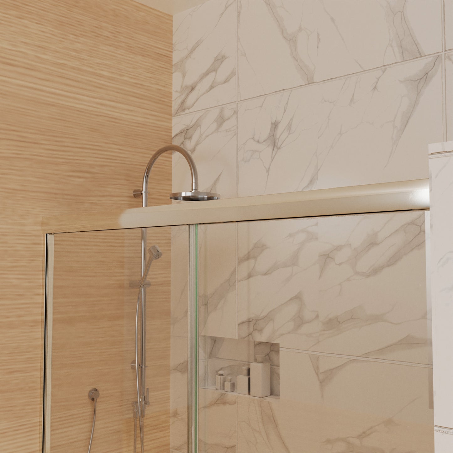 54 in. W x 72 in. H Sliding Frameless Shower Door Brushed Nickel Clear Glass