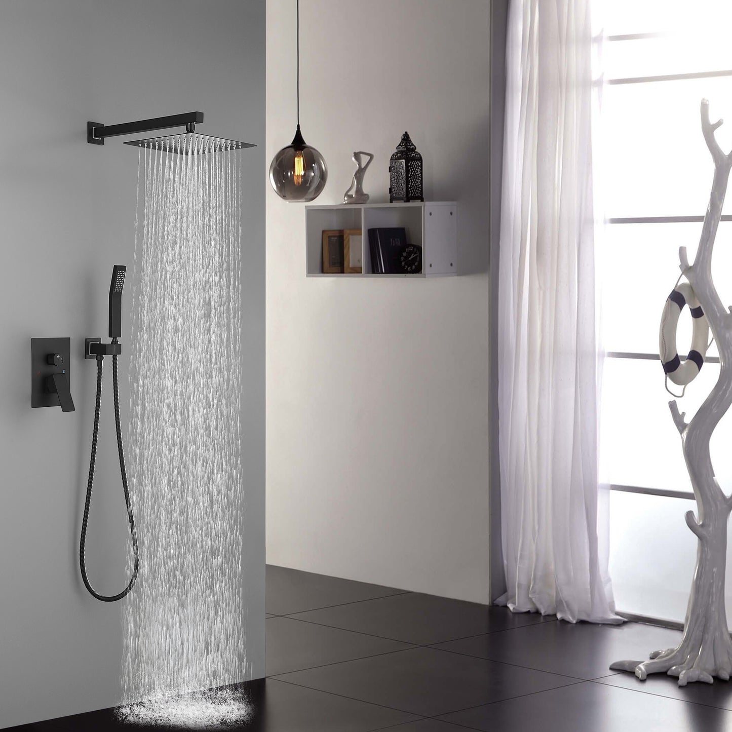 10 Inch Complete Shower Systems Rain Shower Head & Handheld Faucet Matte Black