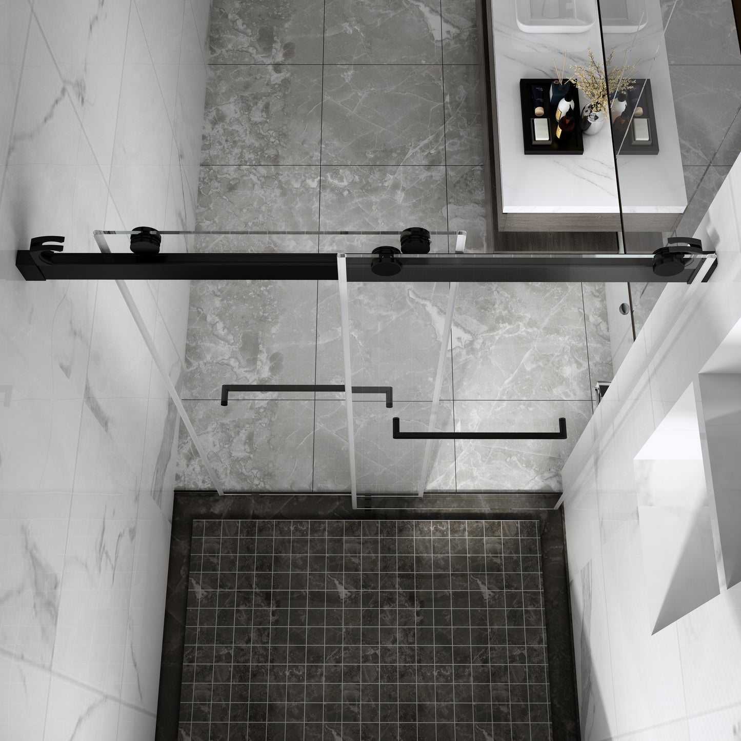 60 in. W x 76 in. H Sliding Frameless Shower Door Matte Black Clear Glass