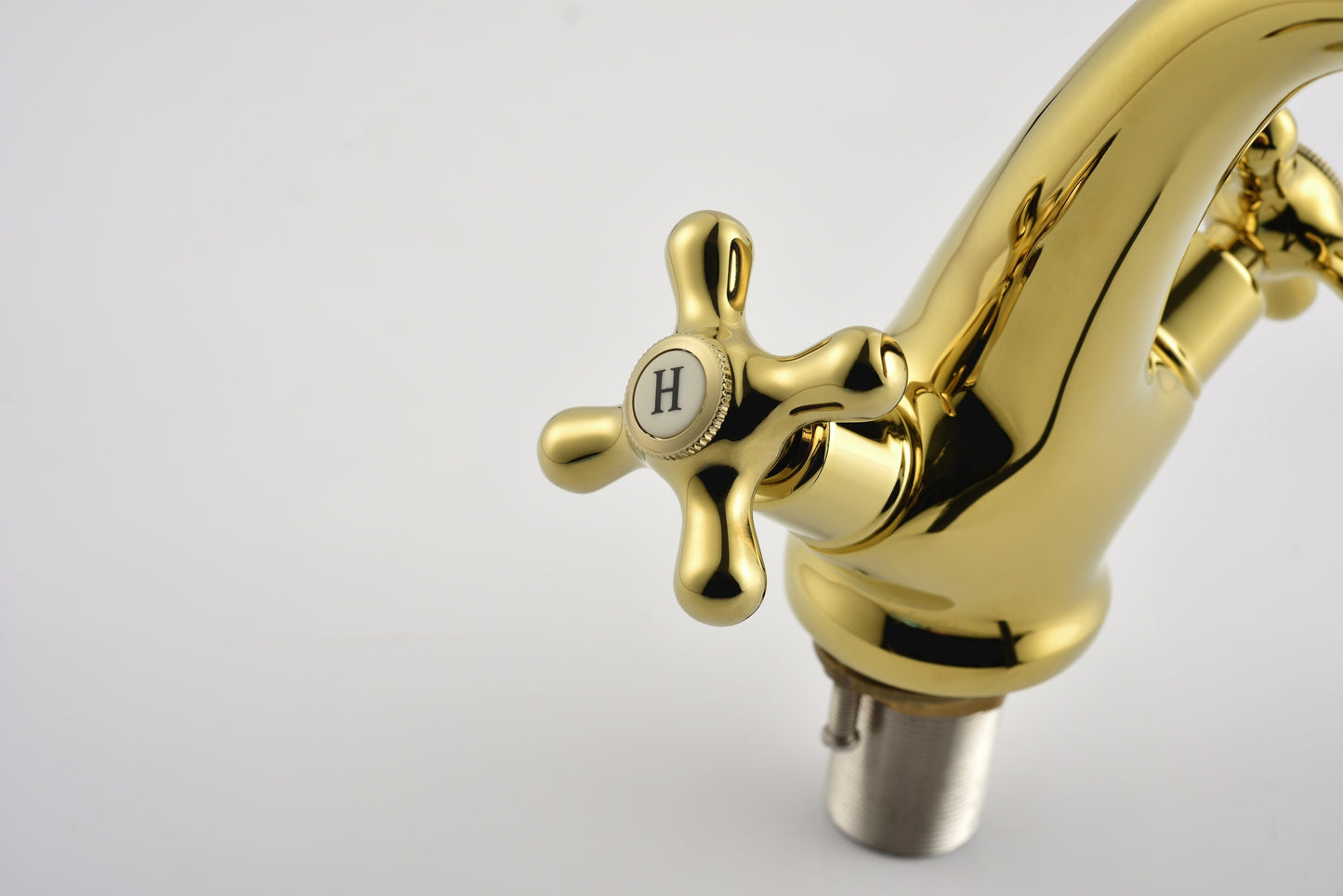 Bathroom Sink Faucet 2 Cross Knobs Gold Polish with Cover Plate Single Hole Vanity Vessel Sink Basin Cold and Hot Water Deck Mounted