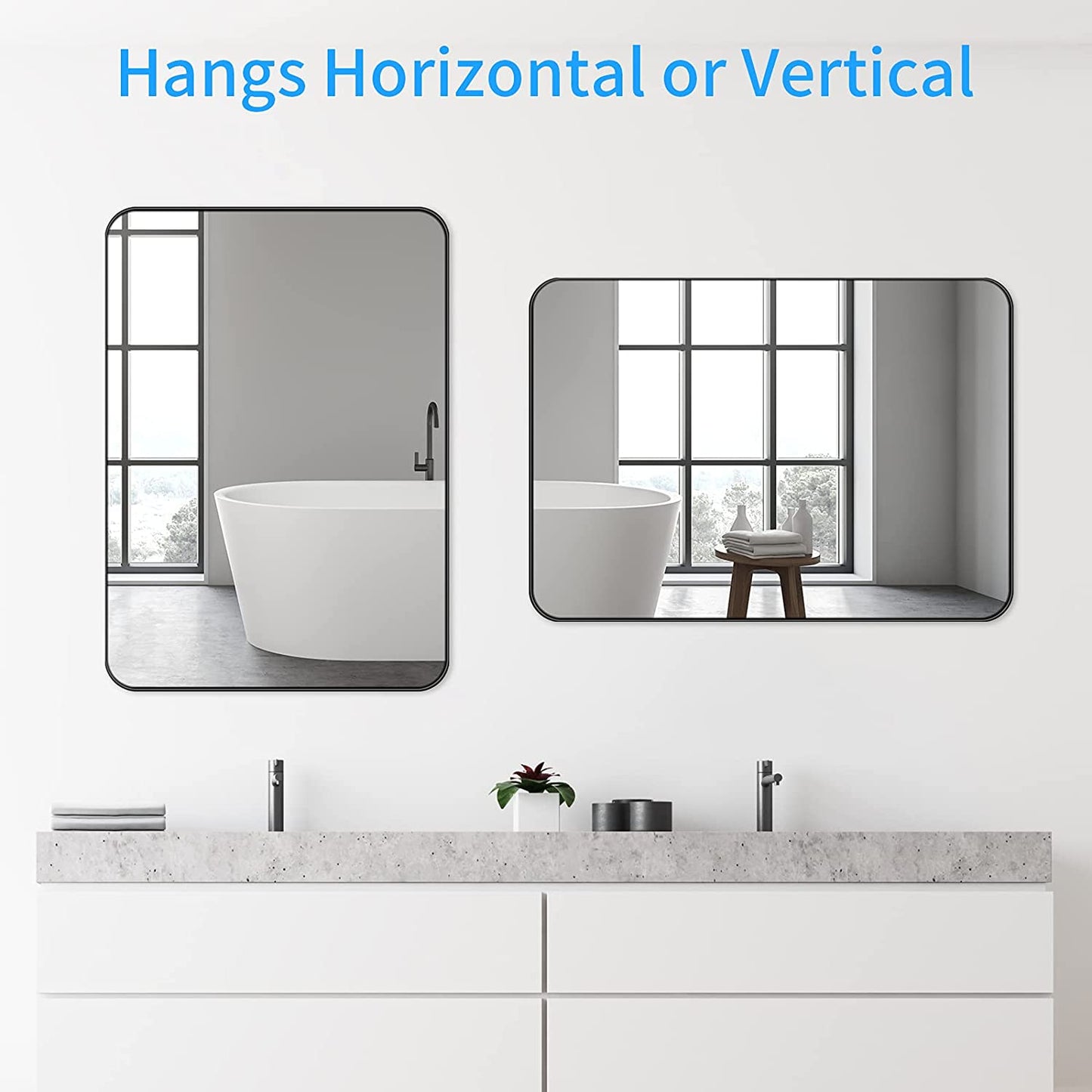 Square Framed Bathroom Wall Mirrors Aluminum Frame (Horizontal/Vertical)