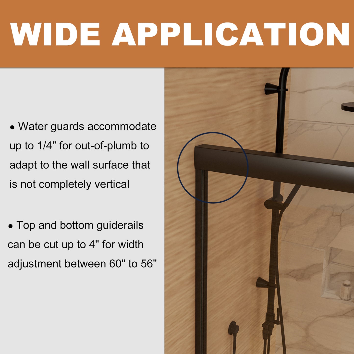 Toolkiss Semi Frameless Sliding Shower Door Shower Base Kit, Double Sliding, Matte Black