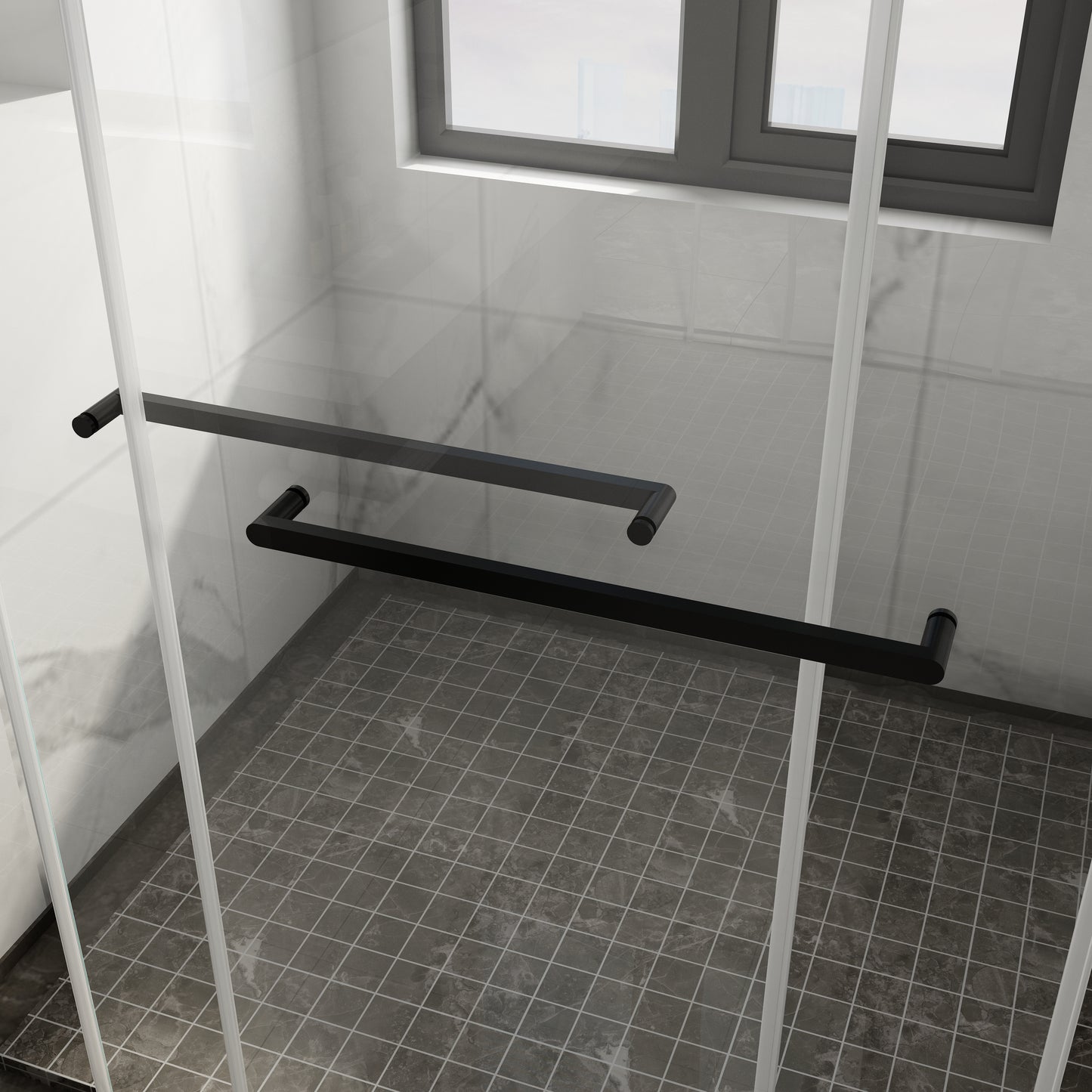 60 in. W x 76 in. H Sliding Frameless Shower Door Matte Black Clear Glass