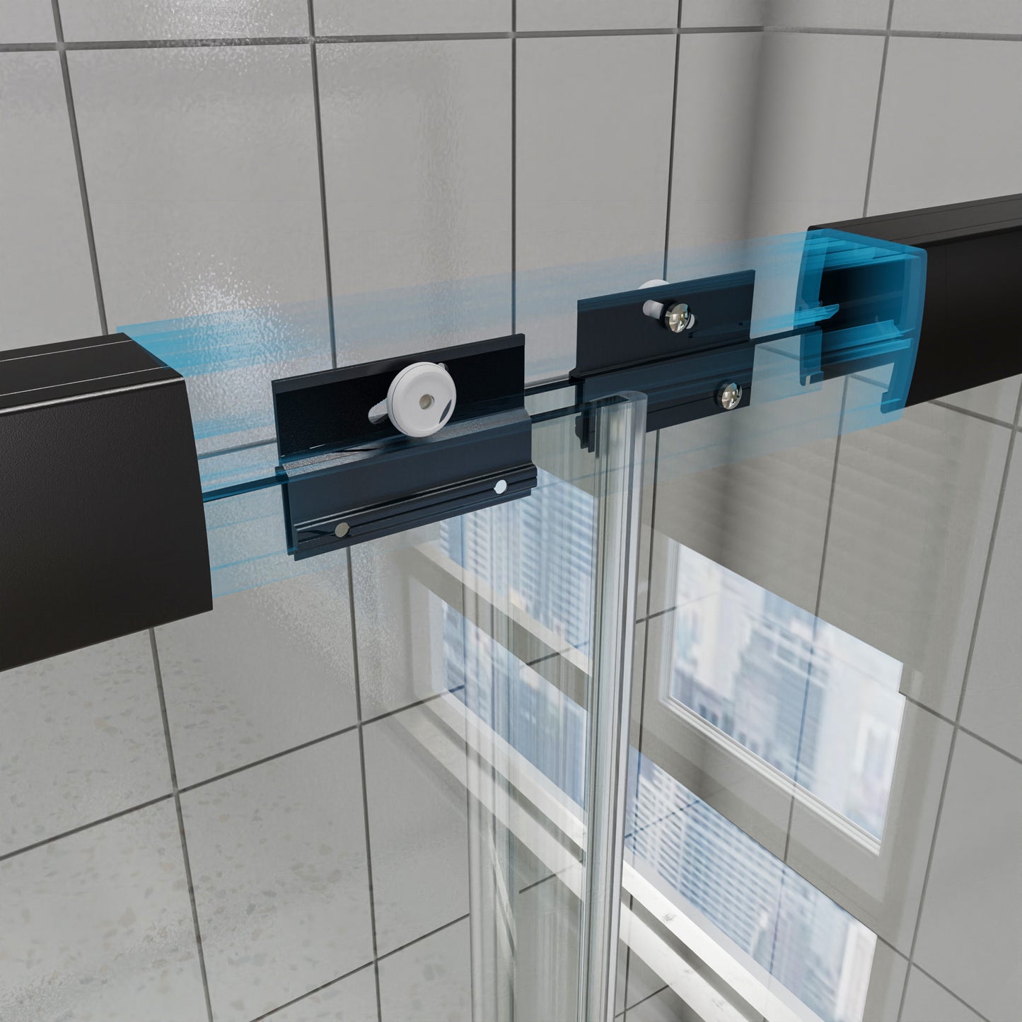 60 in. W x 58 in. H Sliding Frameless Shower Door Black Clear Glass