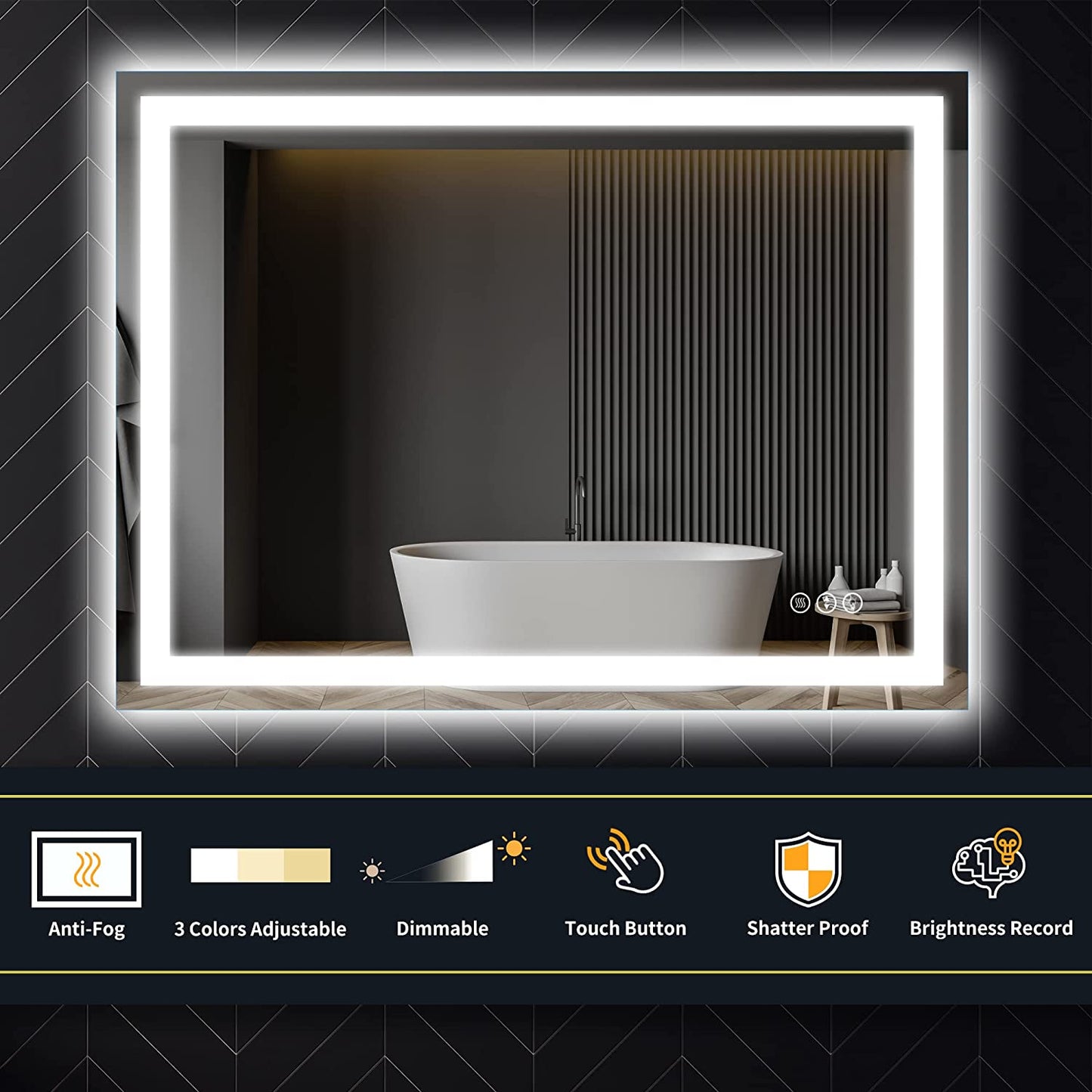 36 in. W x 28 in. H LED Large Rectangular Frameless Anti-Fog Bathroom Mirror Front & Backlit
