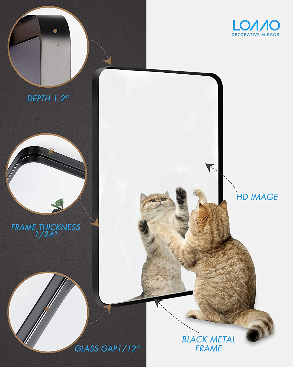 Square Framed Bathroom Wall Mirrors Aluminum Frame (Horizontal/Vertical)
