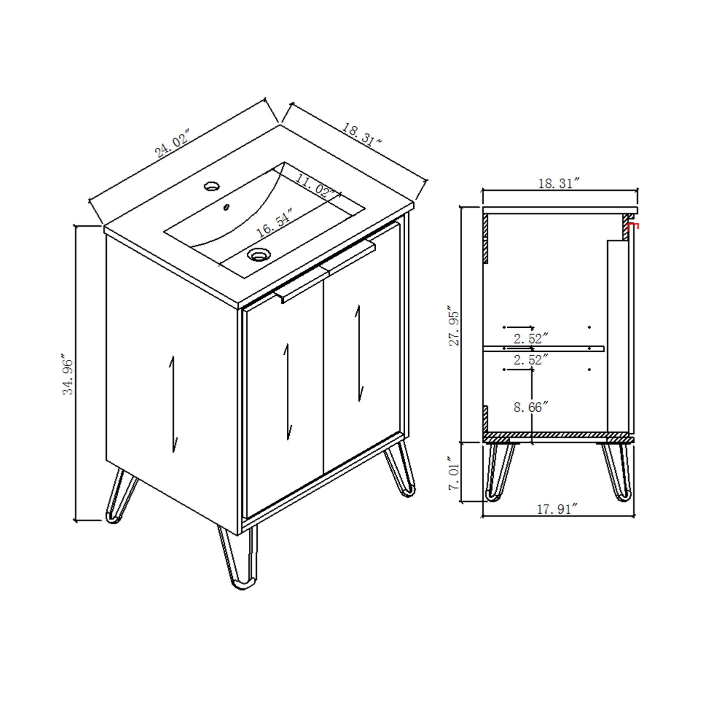 24 in. Bathroom Vanity Set with Ceramic Top