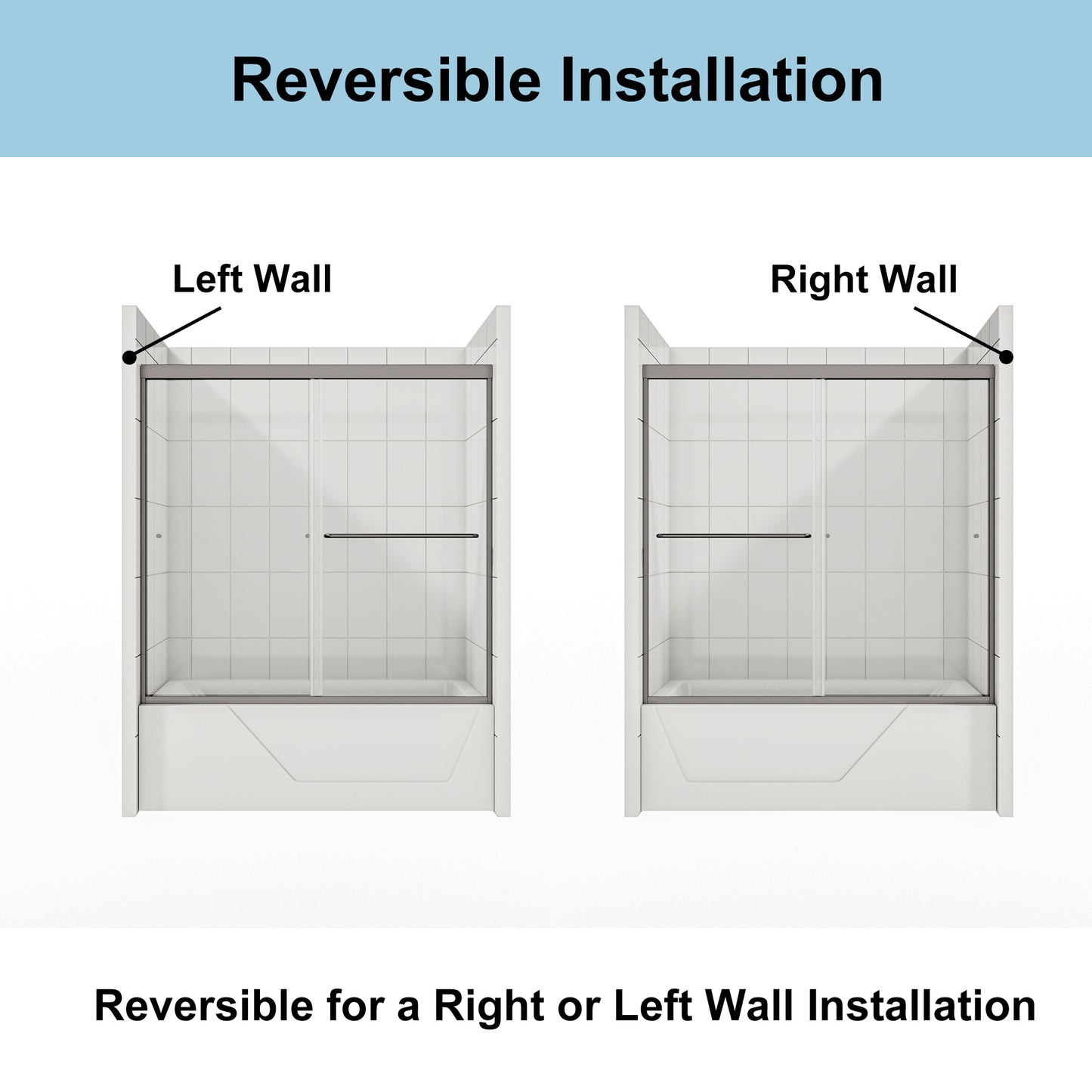 60 in. W x 58 in. H Sliding Frameless Shower Door Black Clear Glass