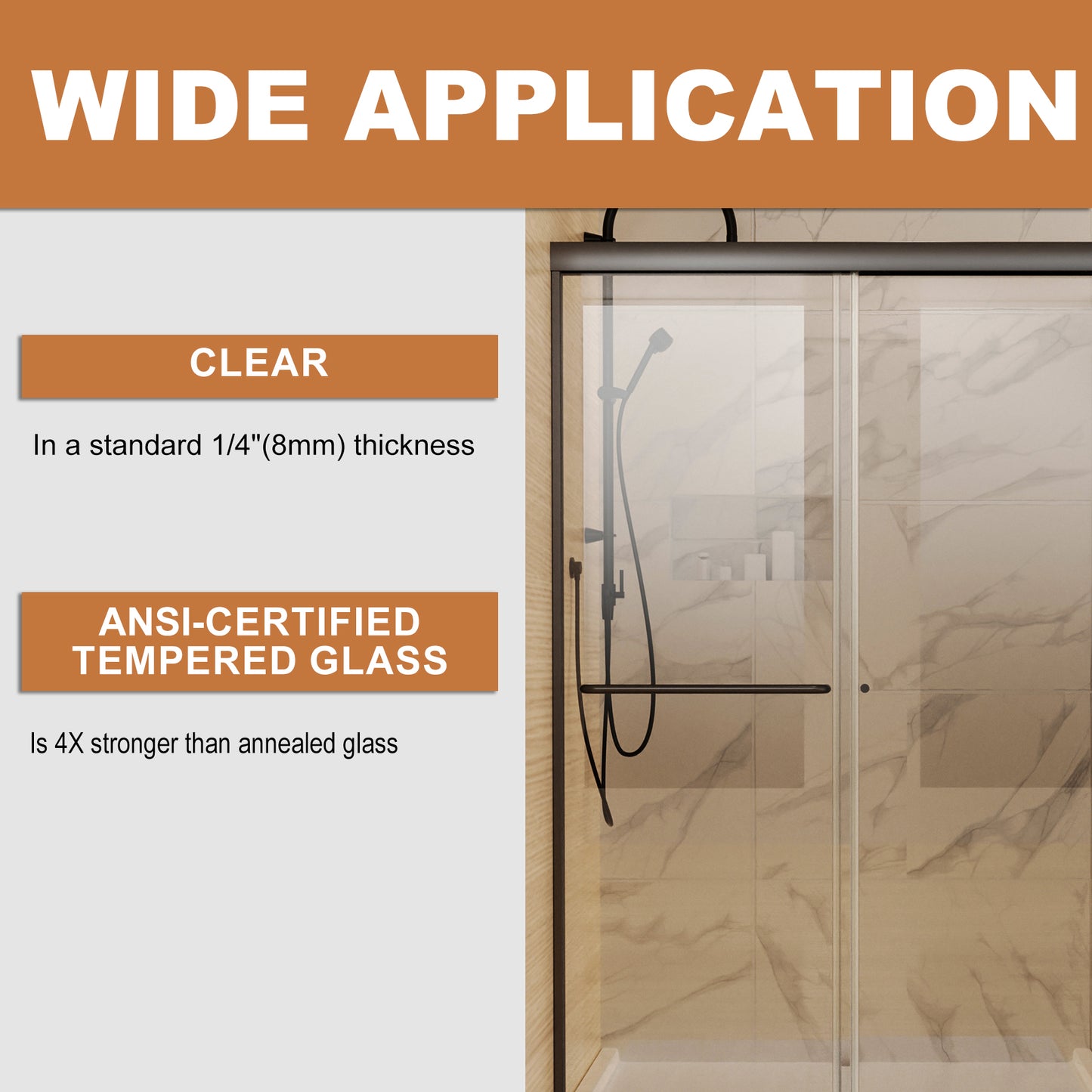 Toolkiss Semi Frameless Sliding Shower Door Shower Base Kit, Double Sliding, Matte Black