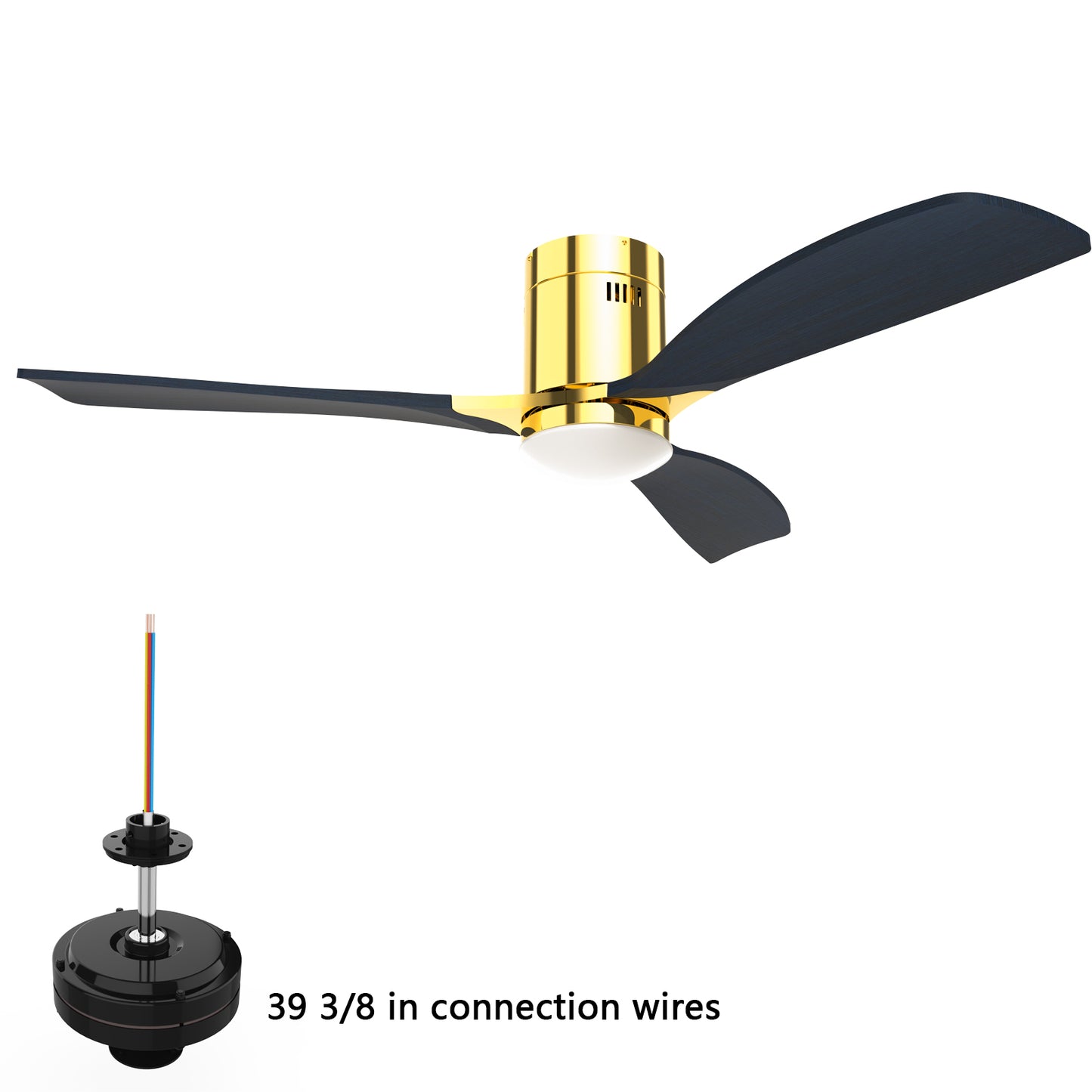 52" Indoor Solid Wood Bright Gold Morden Ceiling Fan With Light With Remote Control