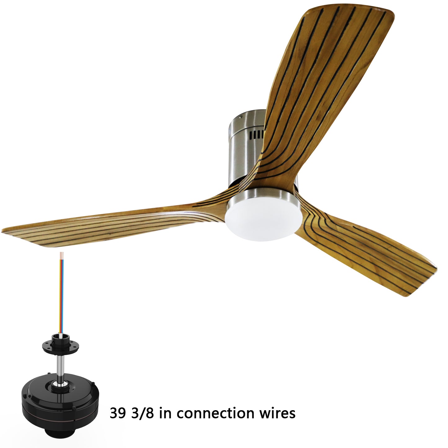 52" Indoor Solid Wood Brushed Nickel Wooden Morden Ceiling Fan With Light With Remote Control
