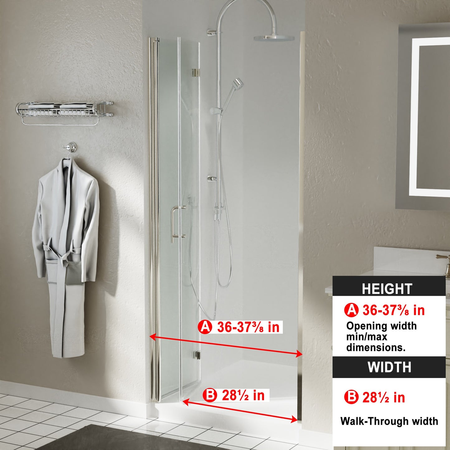 36-37.5 in. W x 72 in. H Bi-Fold Minimalist Frameless Shower Door Brushed Nichel Clear Glass