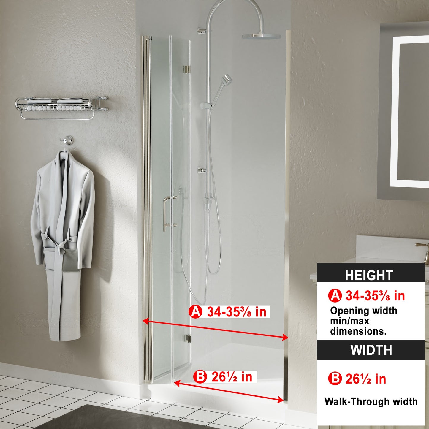 34-35.5 in. W x 72 in. H Bi-Fold Minimalist Frameless Shower Door Brushed Nichel Clear Glass