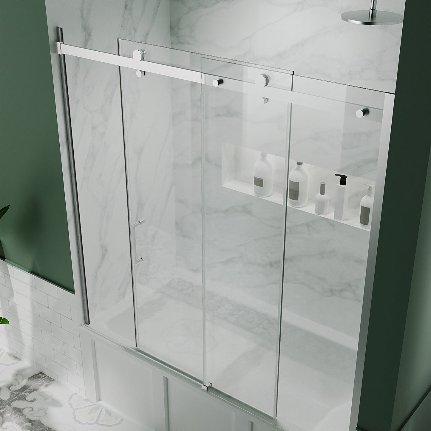 50-60 in. W x 58 in. H Sliding Frameless Bathtub Shower Door with Clear Glass