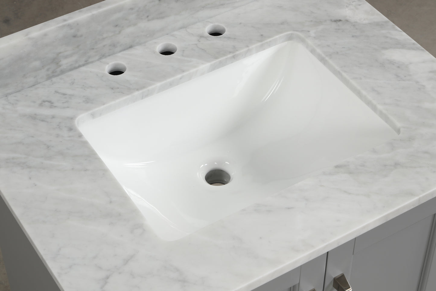 30 Inch Single Solid Wood Bathroom Vanity Set, with Drawers, Carrara White Marble Top, 3 Faucet Hole