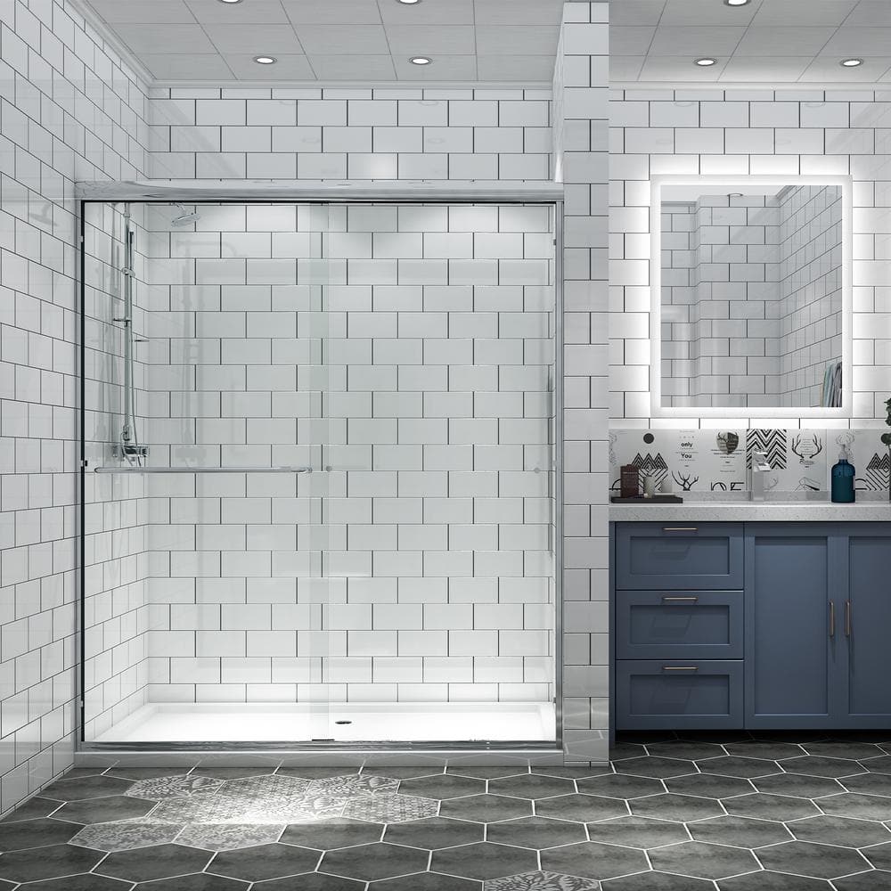 60 in. W x 70 in. H Sliding Framed Shower Door in Chrome Finish with Clear Glass