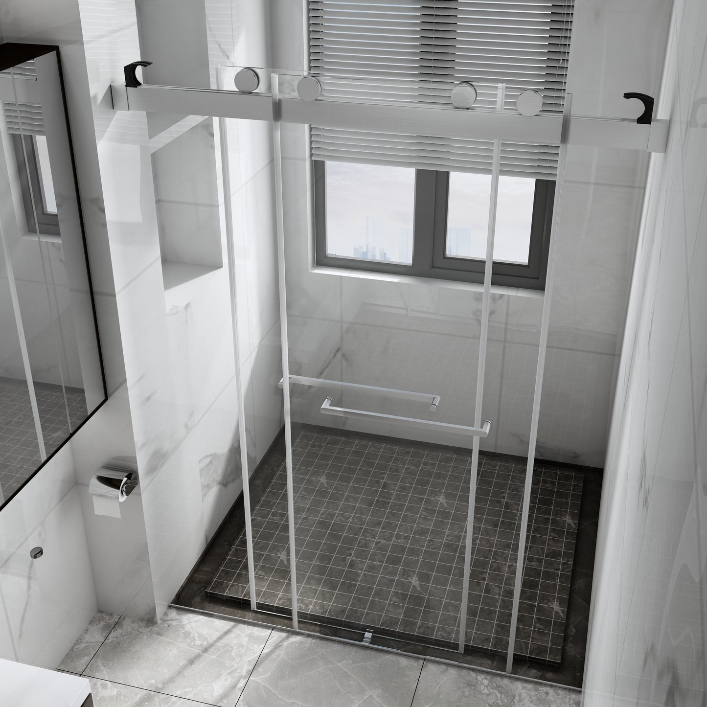 60 in. W x 76 in. H Sliding Frameless Shower Door Brushed Nickel Clear Glass